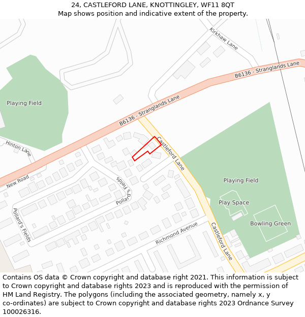 24, CASTLEFORD LANE, KNOTTINGLEY, WF11 8QT: Location map and indicative extent of plot