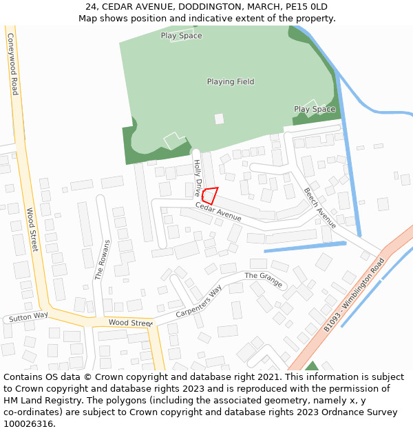 24, CEDAR AVENUE, DODDINGTON, MARCH, PE15 0LD: Location map and indicative extent of plot