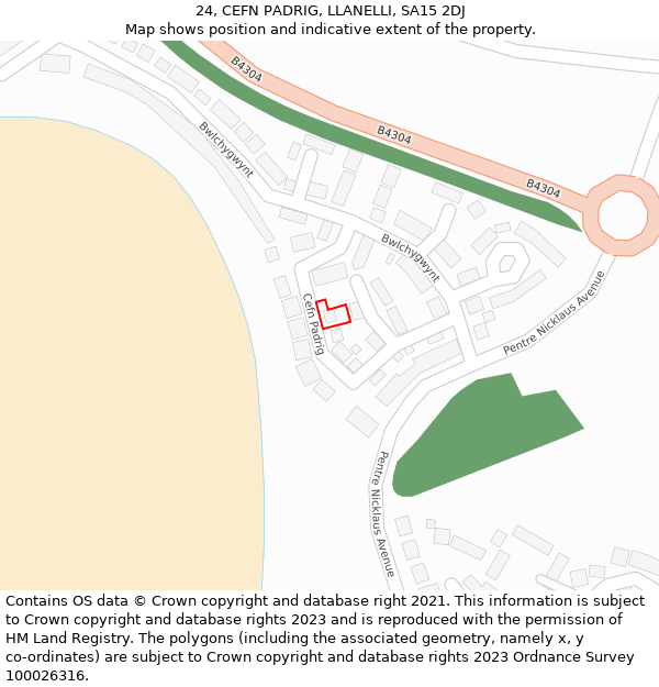 24, CEFN PADRIG, LLANELLI, SA15 2DJ: Location map and indicative extent of plot