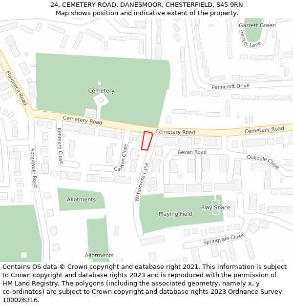 24, CEMETERY ROAD, DANESMOOR, CHESTERFIELD, S45 9RN: Location map and indicative extent of plot