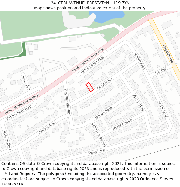 24, CERI AVENUE, PRESTATYN, LL19 7YN: Location map and indicative extent of plot