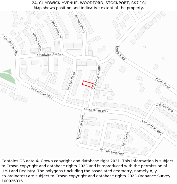 24, CHADWICK AVENUE, WOODFORD, STOCKPORT, SK7 1SJ: Location map and indicative extent of plot