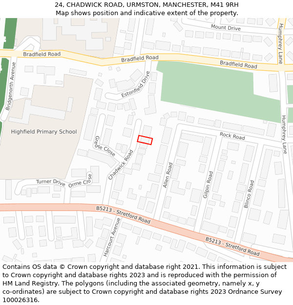 24, CHADWICK ROAD, URMSTON, MANCHESTER, M41 9RH: Location map and indicative extent of plot
