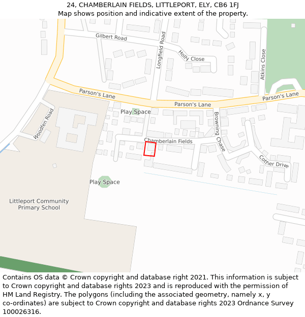 24, CHAMBERLAIN FIELDS, LITTLEPORT, ELY, CB6 1FJ: Location map and indicative extent of plot