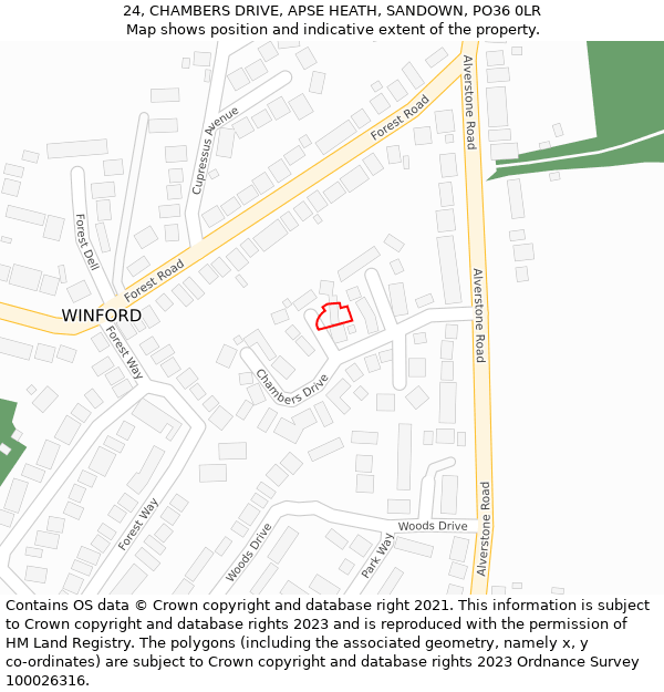 24, CHAMBERS DRIVE, APSE HEATH, SANDOWN, PO36 0LR: Location map and indicative extent of plot