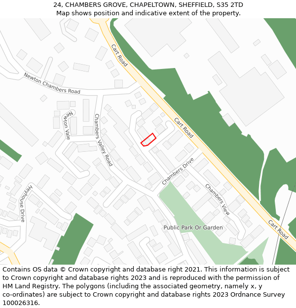24, CHAMBERS GROVE, CHAPELTOWN, SHEFFIELD, S35 2TD: Location map and indicative extent of plot