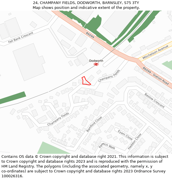 24, CHAMPANY FIELDS, DODWORTH, BARNSLEY, S75 3TY: Location map and indicative extent of plot