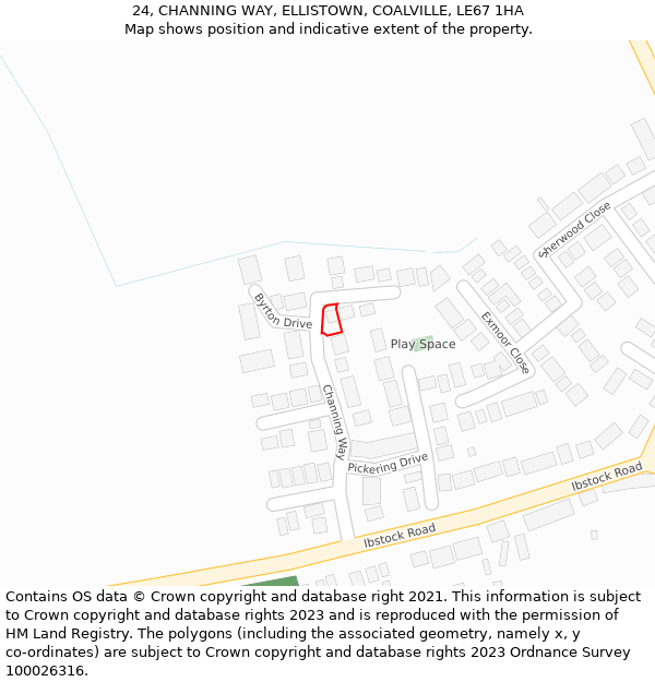 24, CHANNING WAY, ELLISTOWN, COALVILLE, LE67 1HA: Location map and indicative extent of plot