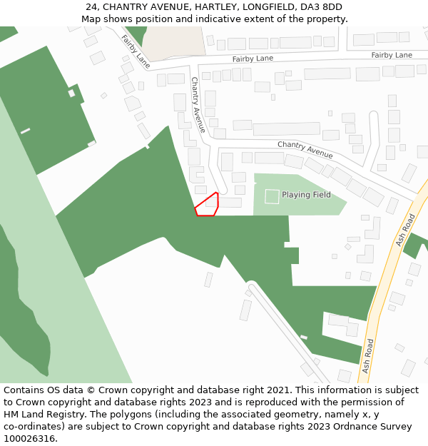 24, CHANTRY AVENUE, HARTLEY, LONGFIELD, DA3 8DD: Location map and indicative extent of plot