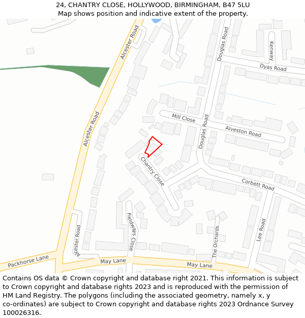 24, CHANTRY CLOSE, HOLLYWOOD, BIRMINGHAM, B47 5LU: Location map and indicative extent of plot