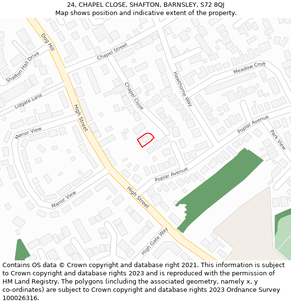 24, CHAPEL CLOSE, SHAFTON, BARNSLEY, S72 8QJ: Location map and indicative extent of plot