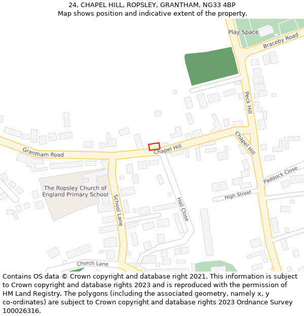 24, CHAPEL HILL, ROPSLEY, GRANTHAM, NG33 4BP: Location map and indicative extent of plot