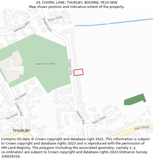 24, CHAPEL LANE, THURLBY, BOURNE, PE10 0EW: Location map and indicative extent of plot