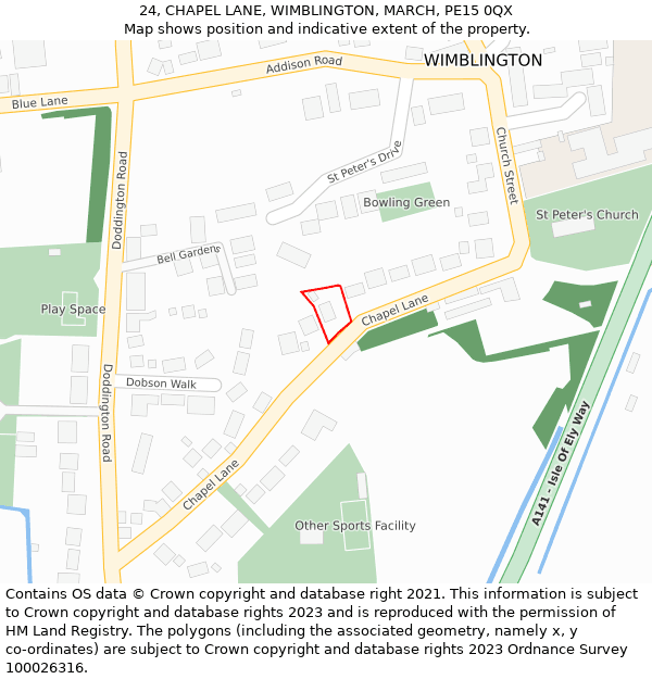 24, CHAPEL LANE, WIMBLINGTON, MARCH, PE15 0QX: Location map and indicative extent of plot
