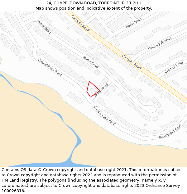 24, CHAPELDOWN ROAD, TORPOINT, PL11 2HU: Location map and indicative extent of plot