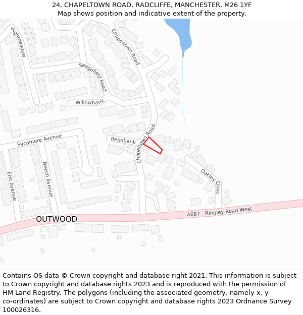 24, CHAPELTOWN ROAD, RADCLIFFE, MANCHESTER, M26 1YF: Location map and indicative extent of plot