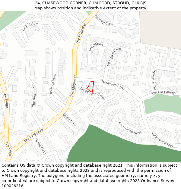 24, CHASEWOOD CORNER, CHALFORD, STROUD, GL6 8JS: Location map and indicative extent of plot