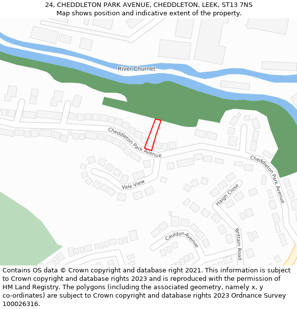 24, CHEDDLETON PARK AVENUE, CHEDDLETON, LEEK, ST13 7NS: Location map and indicative extent of plot