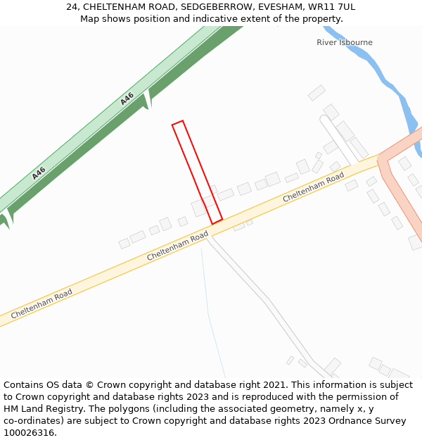 24, CHELTENHAM ROAD, SEDGEBERROW, EVESHAM, WR11 7UL: Location map and indicative extent of plot