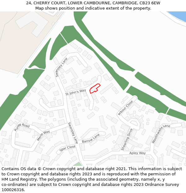 24, CHERRY COURT, LOWER CAMBOURNE, CAMBRIDGE, CB23 6EW: Location map and indicative extent of plot