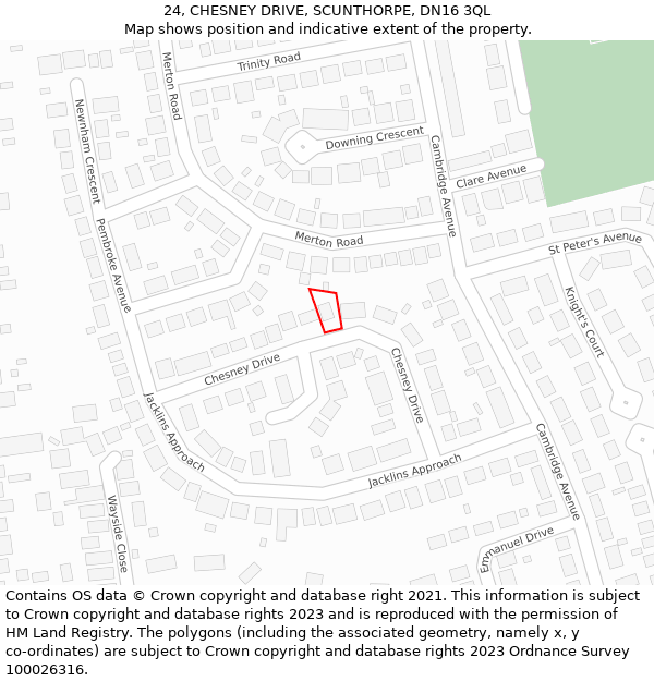 24, CHESNEY DRIVE, SCUNTHORPE, DN16 3QL: Location map and indicative extent of plot