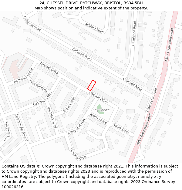 24, CHESSEL DRIVE, PATCHWAY, BRISTOL, BS34 5BH: Location map and indicative extent of plot