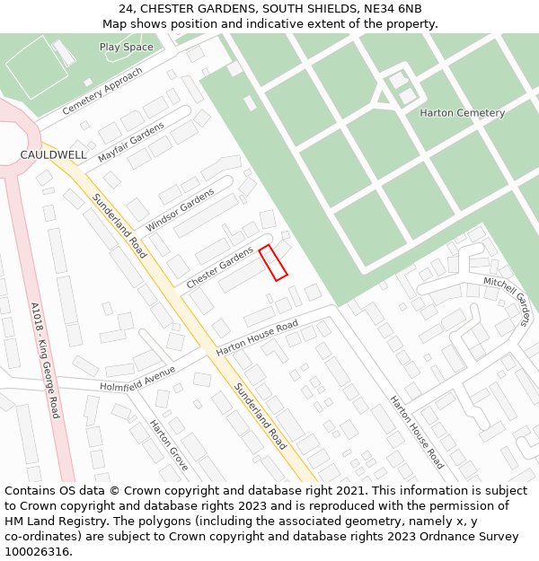 24, CHESTER GARDENS, SOUTH SHIELDS, NE34 6NB: Location map and indicative extent of plot