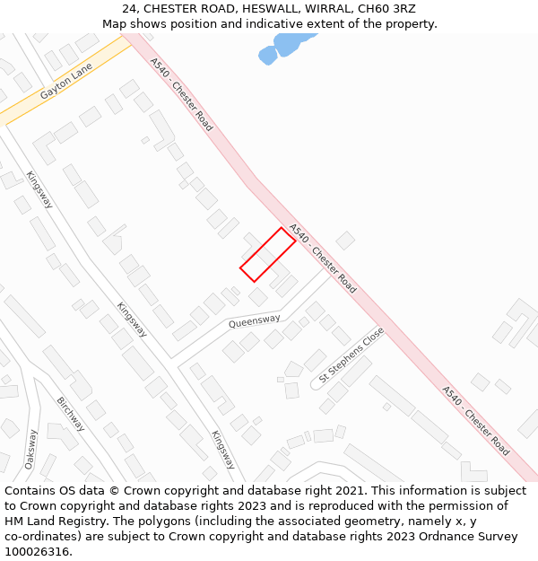 24, CHESTER ROAD, HESWALL, WIRRAL, CH60 3RZ: Location map and indicative extent of plot