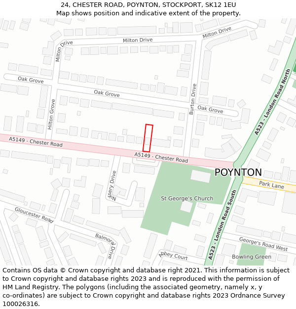 24, CHESTER ROAD, POYNTON, STOCKPORT, SK12 1EU: Location map and indicative extent of plot