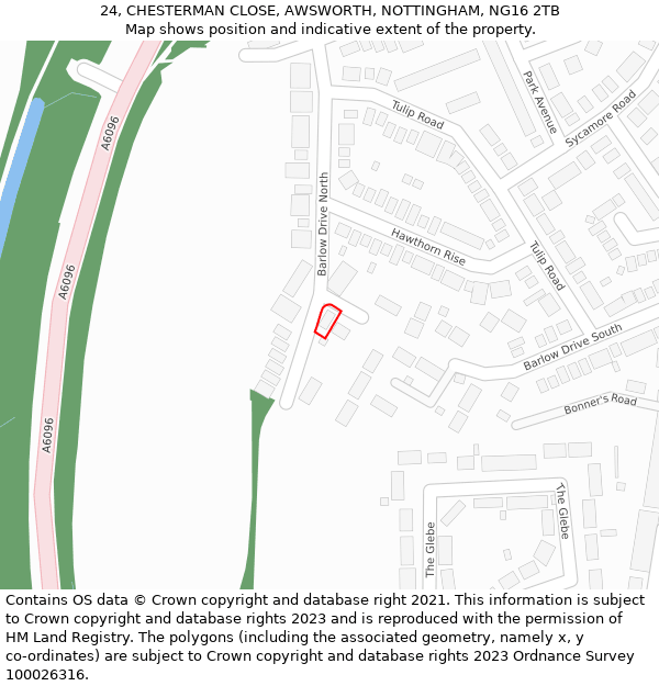 24, CHESTERMAN CLOSE, AWSWORTH, NOTTINGHAM, NG16 2TB: Location map and indicative extent of plot