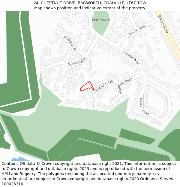 24, CHESTNUT DRIVE, BAGWORTH, COALVILLE, LE67 1GW: Location map and indicative extent of plot