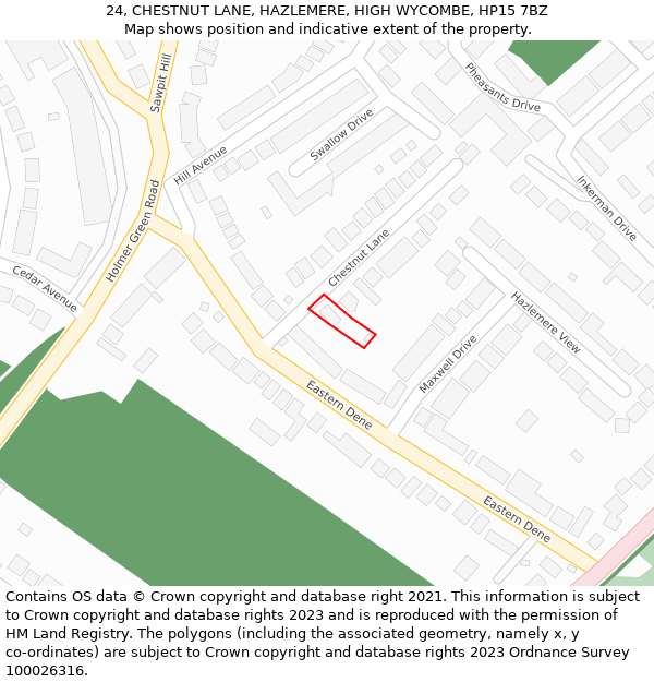 24, CHESTNUT LANE, HAZLEMERE, HIGH WYCOMBE, HP15 7BZ: Location map and indicative extent of plot