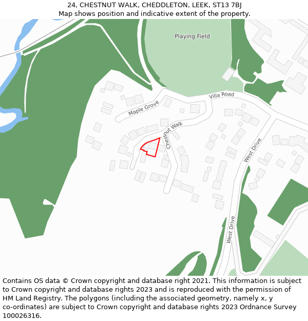 24, CHESTNUT WALK, CHEDDLETON, LEEK, ST13 7BJ: Location map and indicative extent of plot