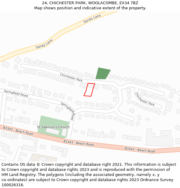 24, CHICHESTER PARK, WOOLACOMBE, EX34 7BZ: Location map and indicative extent of plot