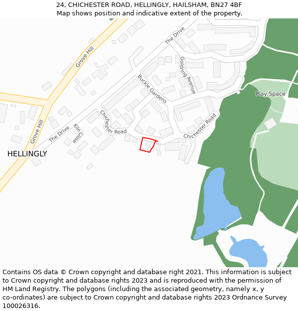 24, CHICHESTER ROAD, HELLINGLY, HAILSHAM, BN27 4BF: Location map and indicative extent of plot