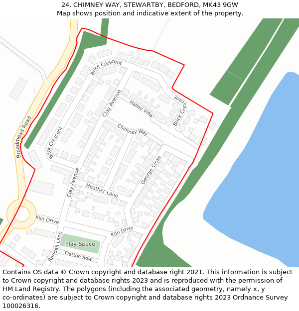 24, CHIMNEY WAY, STEWARTBY, BEDFORD, MK43 9GW: Location map and indicative extent of plot