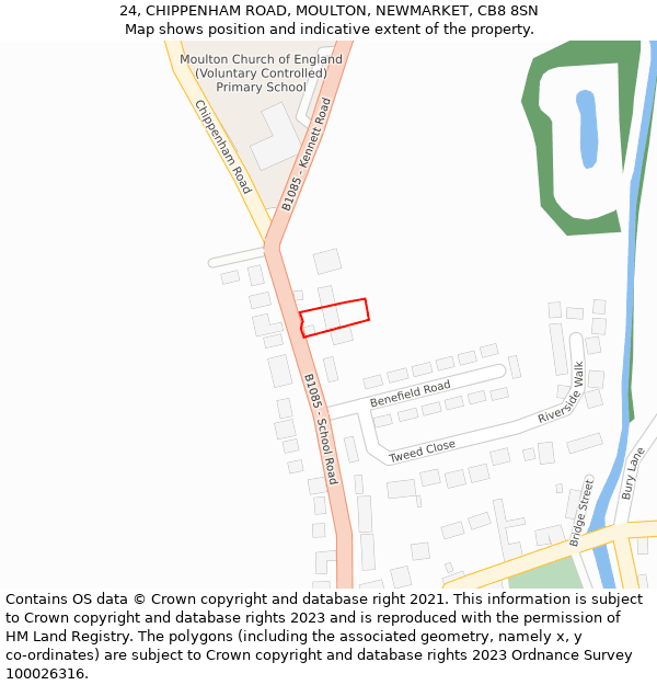 24, CHIPPENHAM ROAD, MOULTON, NEWMARKET, CB8 8SN: Location map and indicative extent of plot