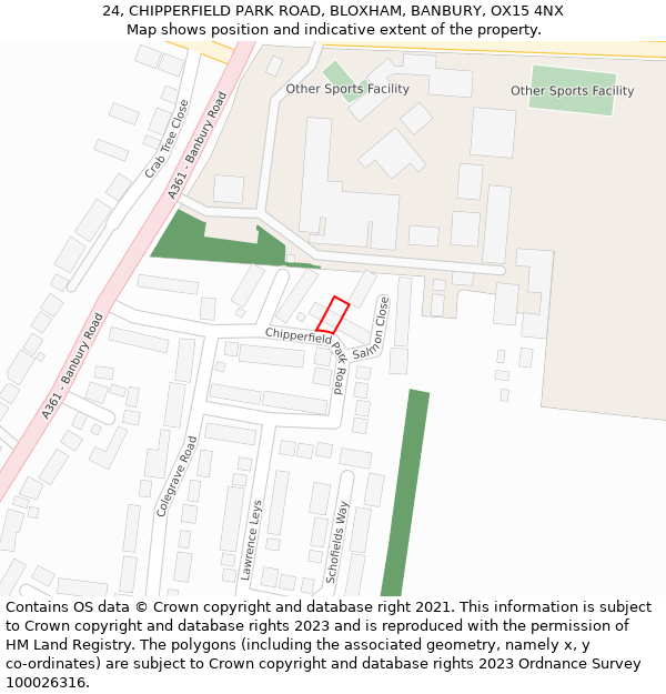 24, CHIPPERFIELD PARK ROAD, BLOXHAM, BANBURY, OX15 4NX: Location map and indicative extent of plot