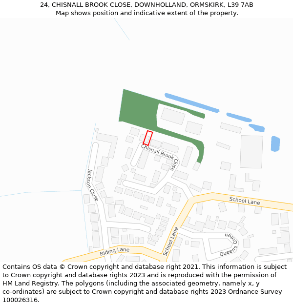 24, CHISNALL BROOK CLOSE, DOWNHOLLAND, ORMSKIRK, L39 7AB: Location map and indicative extent of plot