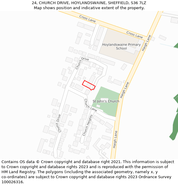 24, CHURCH DRIVE, HOYLANDSWAINE, SHEFFIELD, S36 7LZ: Location map and indicative extent of plot
