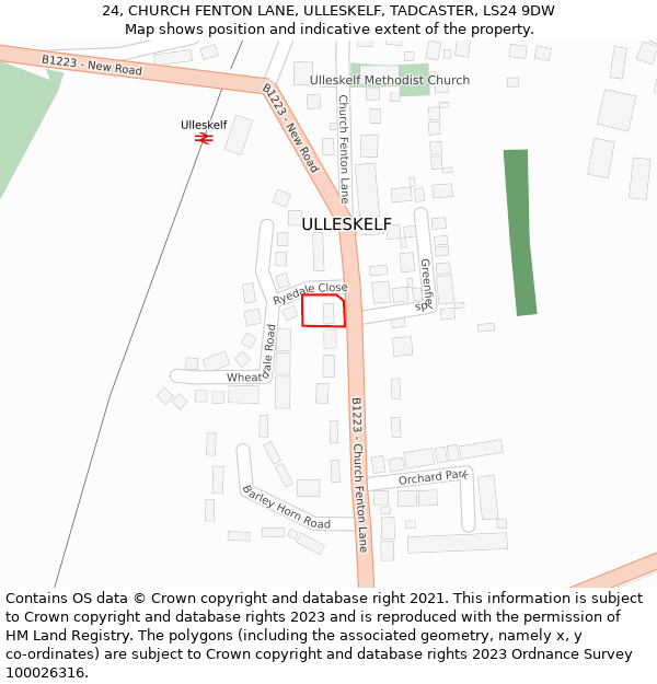 24, CHURCH FENTON LANE, ULLESKELF, TADCASTER, LS24 9DW: Location map and indicative extent of plot