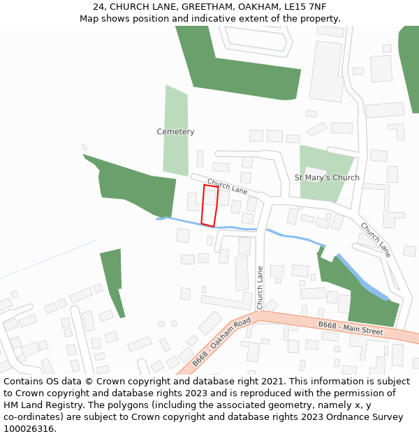 24, CHURCH LANE, GREETHAM, OAKHAM, LE15 7NF: Location map and indicative extent of plot