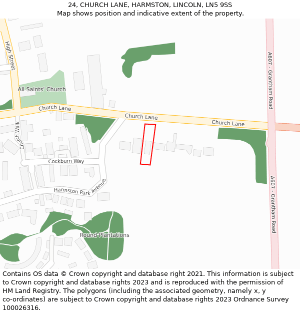 24, CHURCH LANE, HARMSTON, LINCOLN, LN5 9SS: Location map and indicative extent of plot