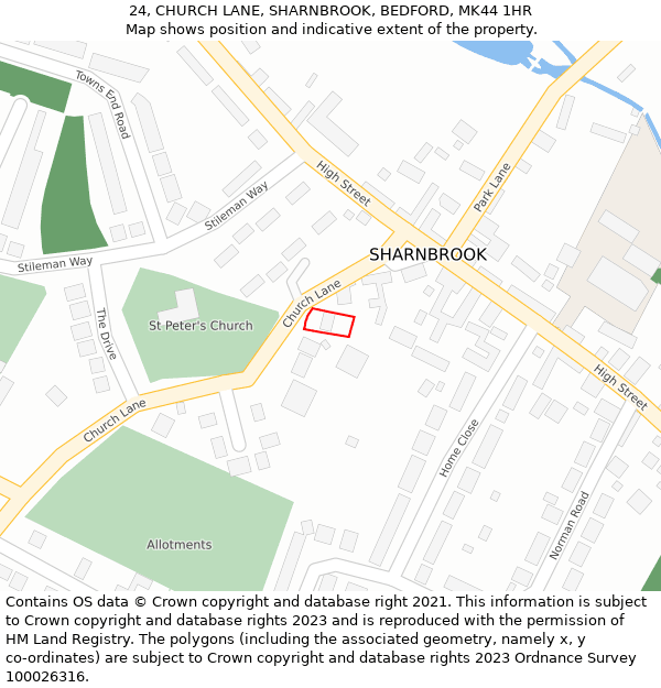24, CHURCH LANE, SHARNBROOK, BEDFORD, MK44 1HR: Location map and indicative extent of plot