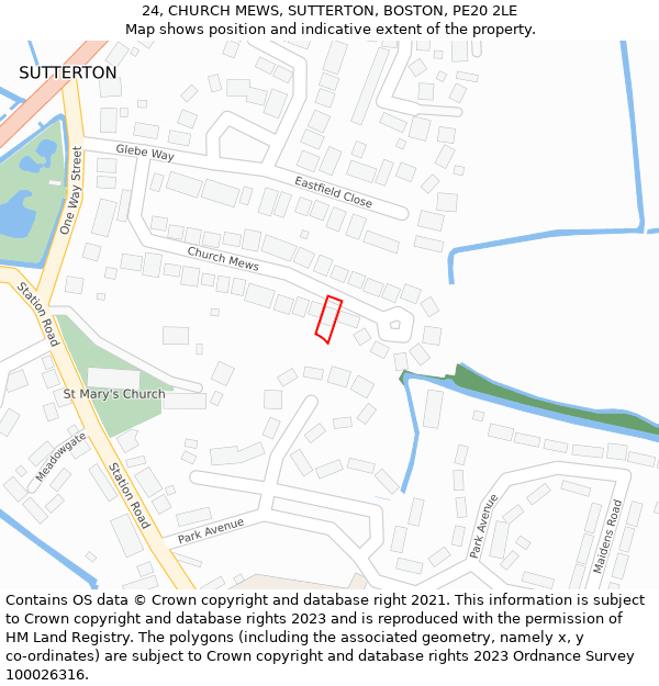 24, CHURCH MEWS, SUTTERTON, BOSTON, PE20 2LE: Location map and indicative extent of plot