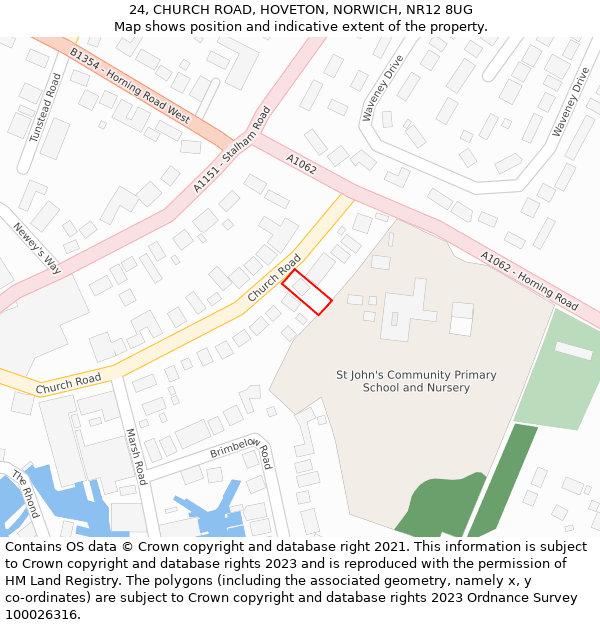 24, CHURCH ROAD, HOVETON, NORWICH, NR12 8UG: Location map and indicative extent of plot