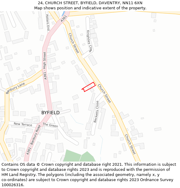 24, CHURCH STREET, BYFIELD, DAVENTRY, NN11 6XN: Location map and indicative extent of plot