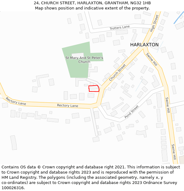 24, CHURCH STREET, HARLAXTON, GRANTHAM, NG32 1HB: Location map and indicative extent of plot