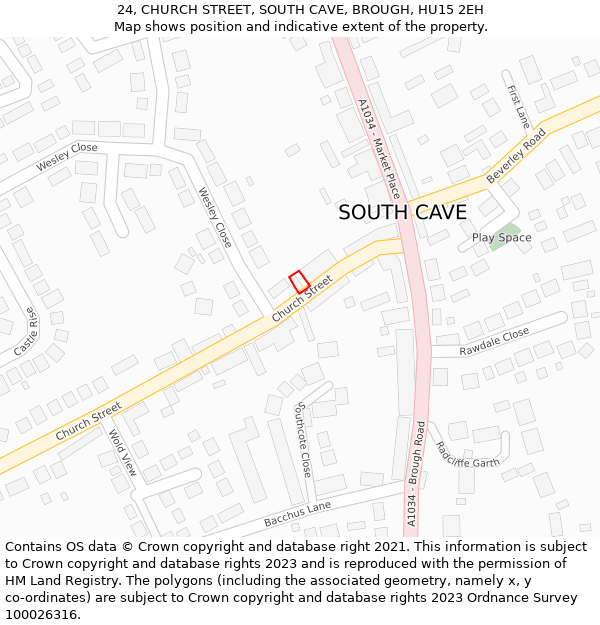 24, CHURCH STREET, SOUTH CAVE, BROUGH, HU15 2EH: Location map and indicative extent of plot