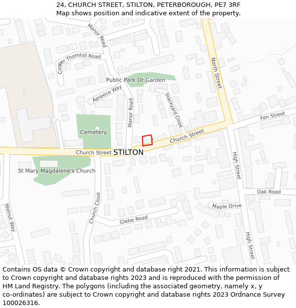 24, CHURCH STREET, STILTON, PETERBOROUGH, PE7 3RF: Location map and indicative extent of plot